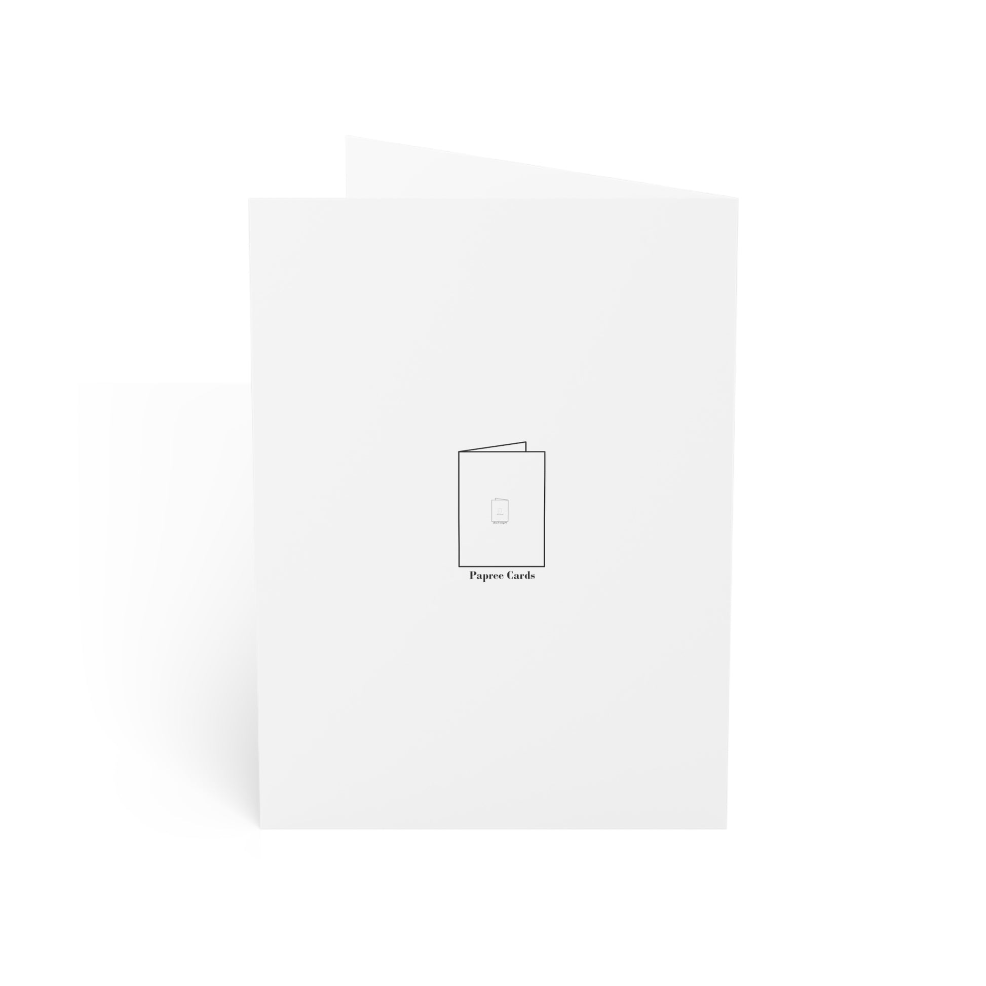 White card with a small papree cards logo on a white background