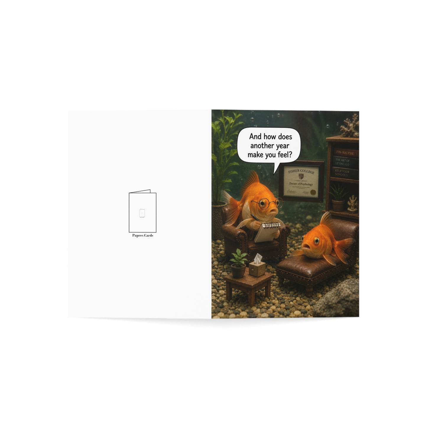 Goldfish Therapist Birthday Card | Funny Fish Psychologist Therapy Greeting Card