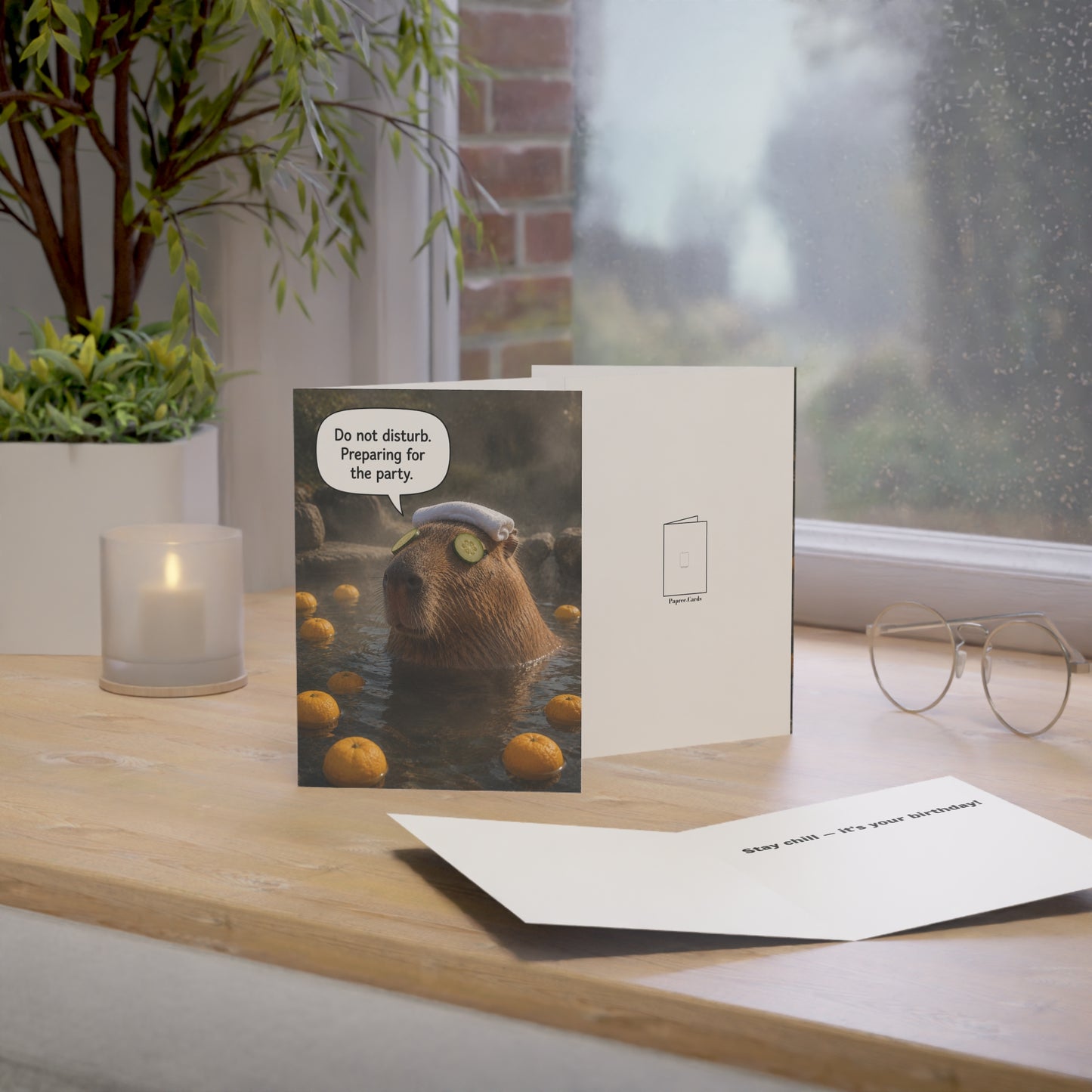 Capybara Spa Birthday Card | Funny Hot Spring Relaxation Self Care Greeting Card