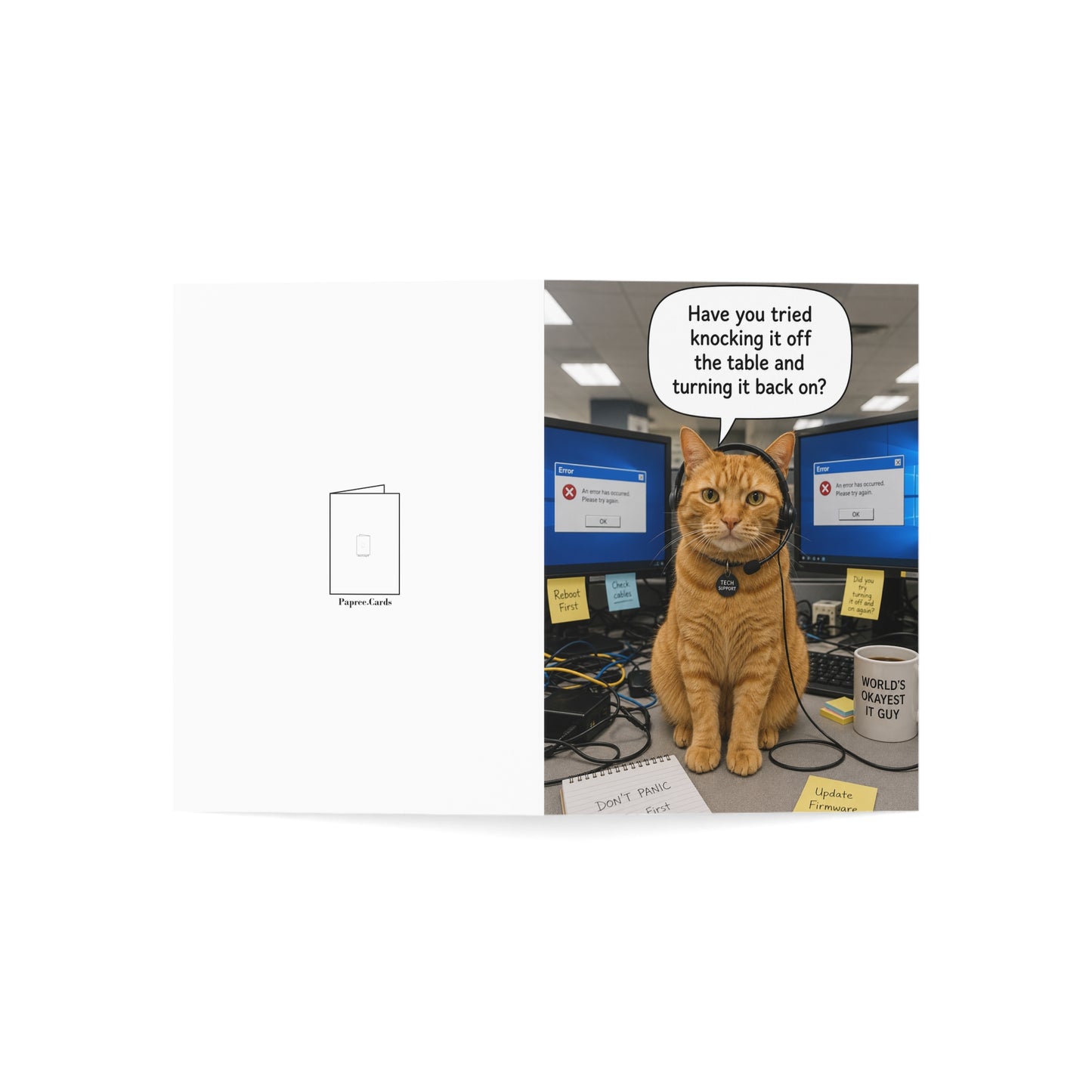 IT Support Cat Birthday Card | Funny Tech Support Helpdesk Cat Greeting Card