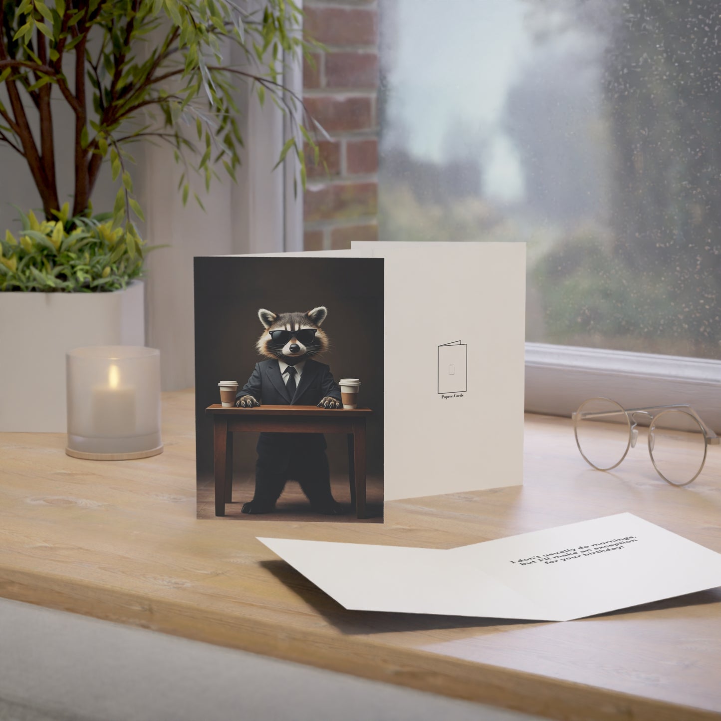 Night Shift Raccoon Birthday Card | Funny Coffee Lover Professional Greeting Card