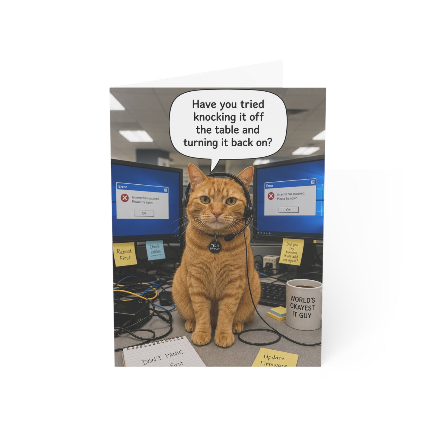 IT Support Cat Birthday Card | Funny Tech Support Helpdesk Cat Greeting Card