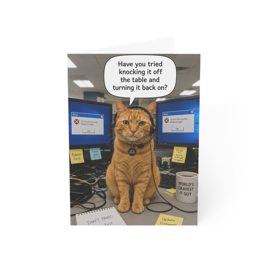 IT Support Cat Birthday Card | Funny Tech Support Helpdesk Cat Greeting Card