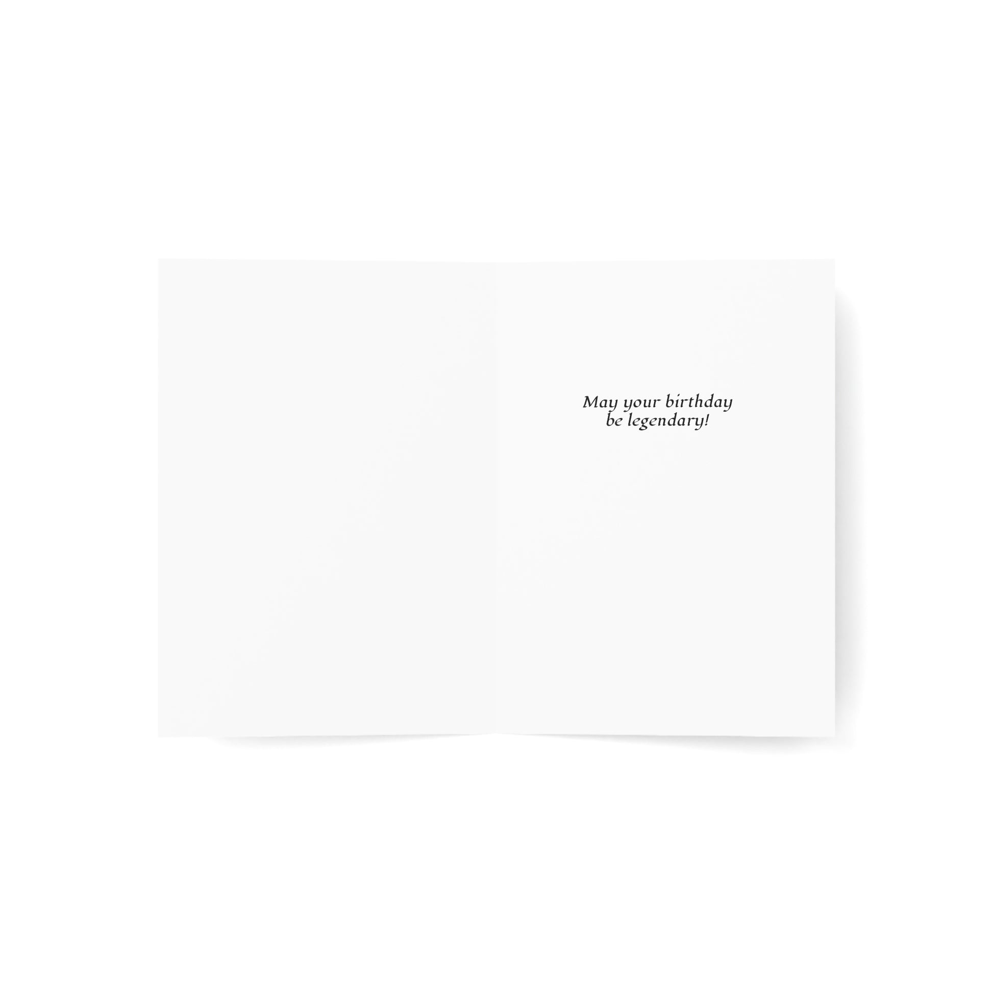 White card with black text 'May your birthday be legendary' on a white background