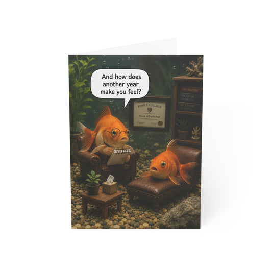 Goldfish Therapist Birthday Card | Funny Fish Psychologist Therapy Greeting Card