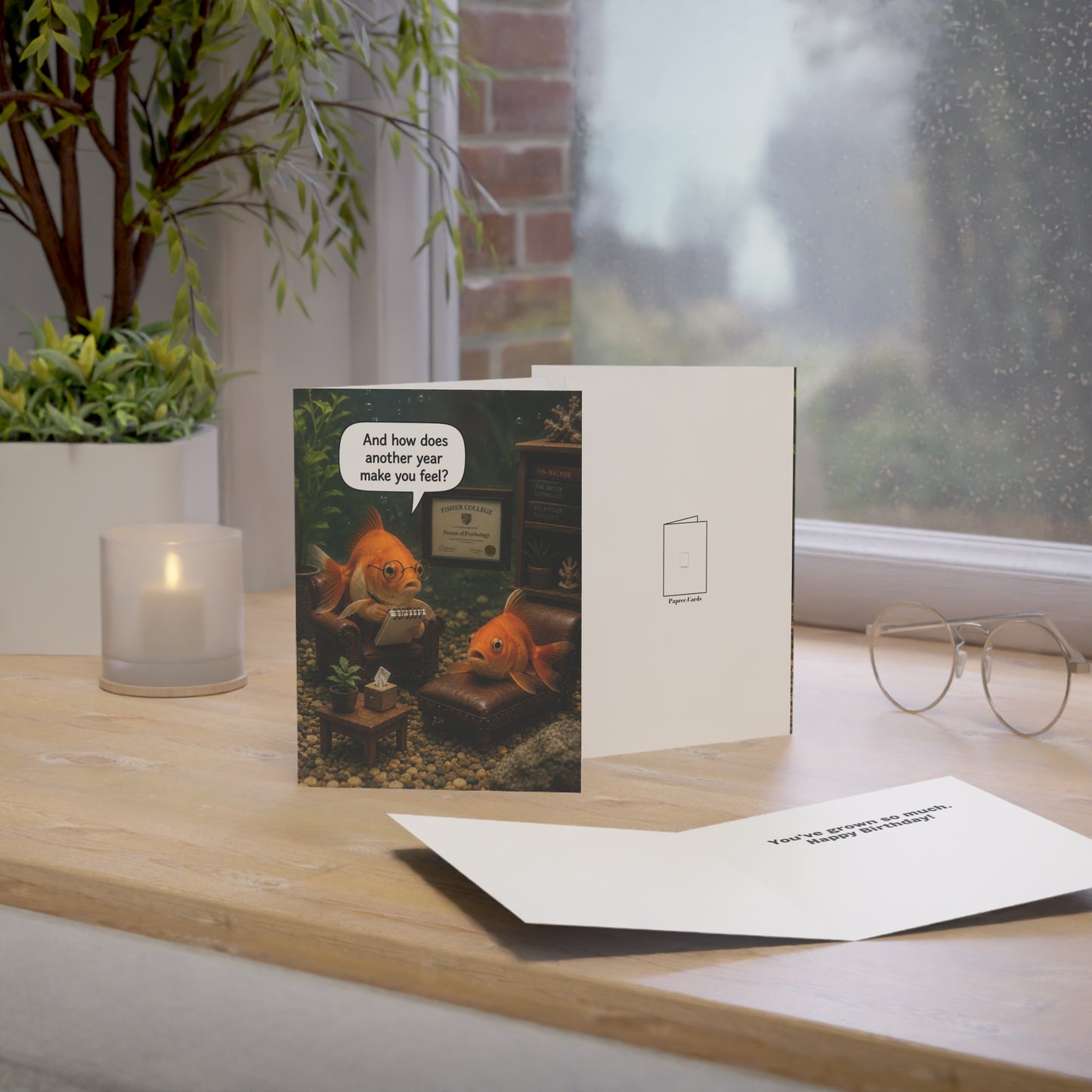 Goldfish Therapist Birthday Card | Funny Fish Psychologist Therapy Greeting Card