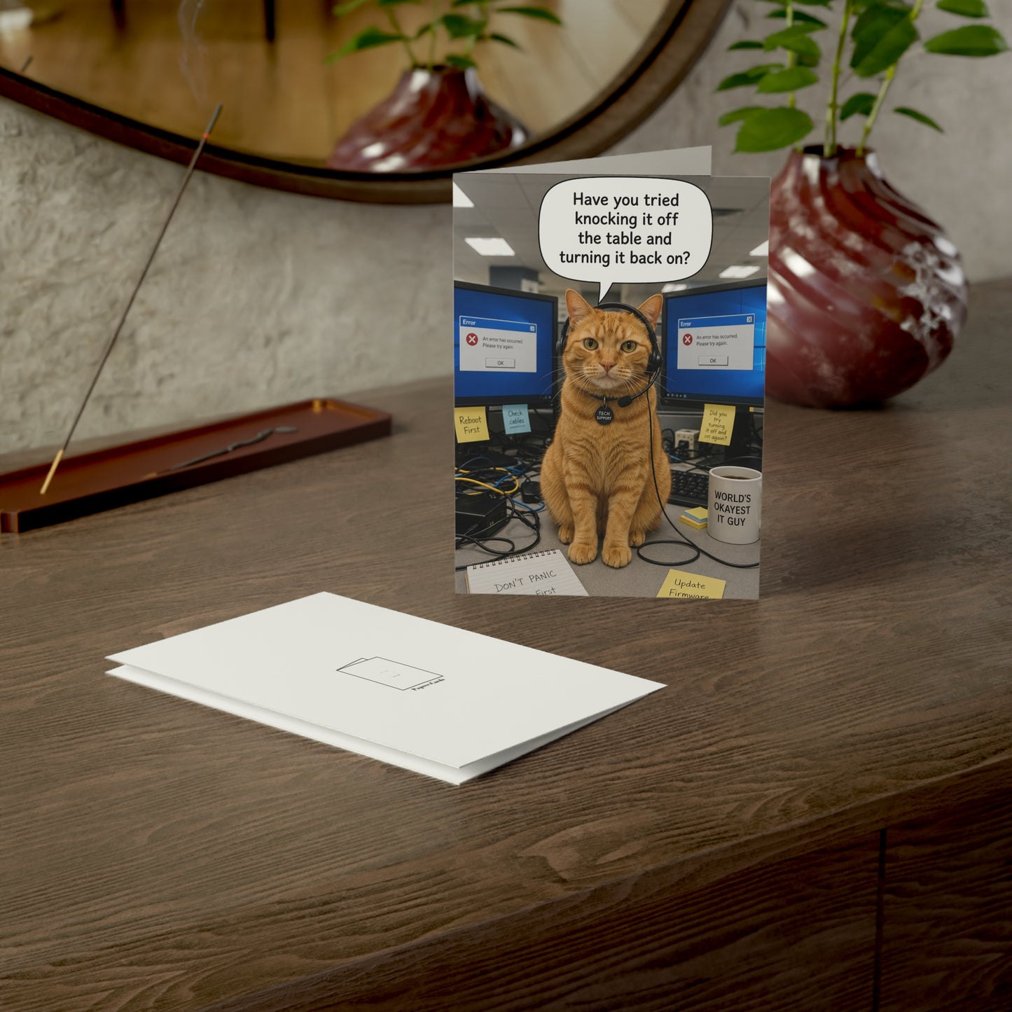 IT Support Cat Birthday Card | Funny Tech Support Helpdesk Cat Greeting Card